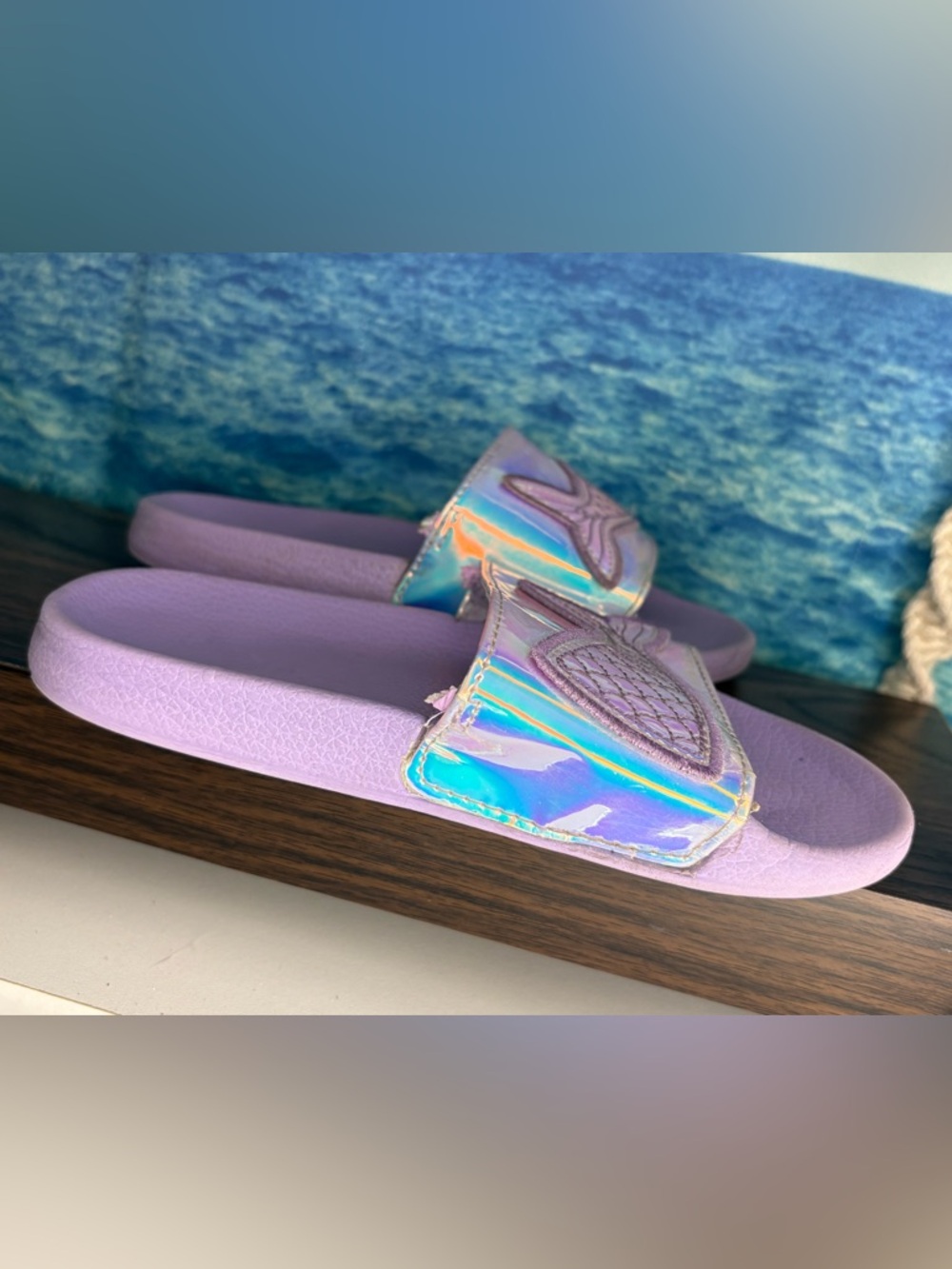 Girls Holographic Mermaid Slide Sandals - Lilac Purple - Picture 9 of 13